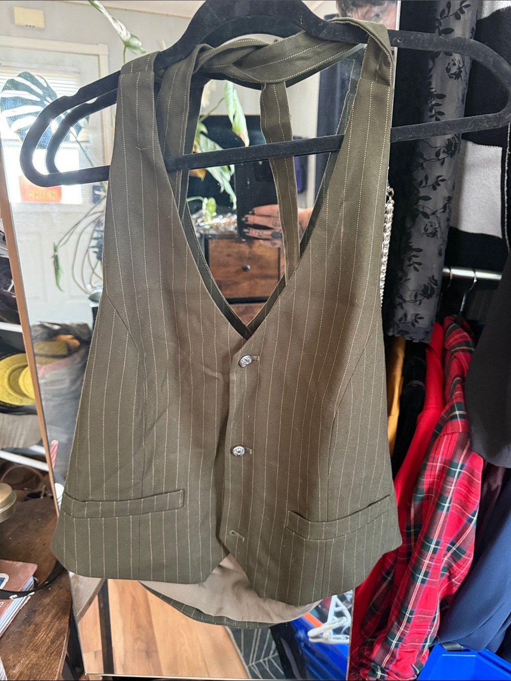 Disturbia Olive Pinstripe Vest